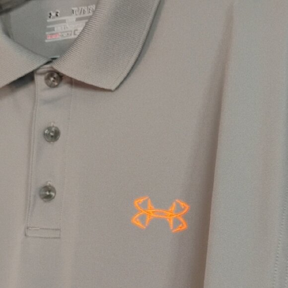 Under Armour Gray and Orange Performance Polo Shirt Heat Gear Classic Design XL - Picture 5 of 7